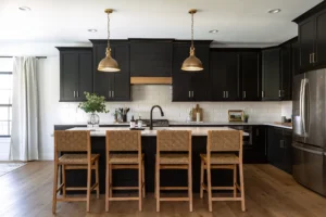 Elegant custom kitchen cabinets in a modern kitchen in Brick Township, NJ, featuring a stylish black finish and high-quality craftsmanship from Cabinets Floors and More. ﻿